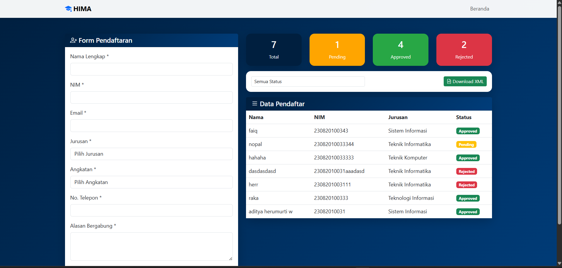 HIMA Registration System